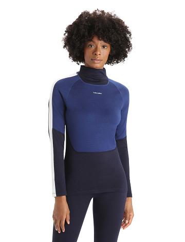 Icebreaker Merino 200 Sonebula Long Sleeve High Neck Thermal Top Női Egy darab és készlet Sötétkék Királykék Sötétkék | HU 1784DFMN